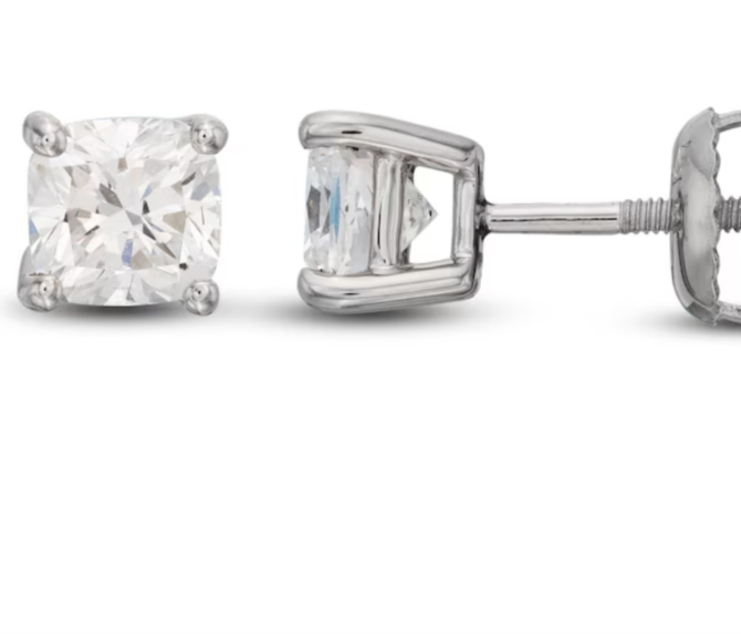 1 Carat Lab-Created Cushion Cut Diamond Stud Earrings in 14K White Gold (SI2/F) - Image 2